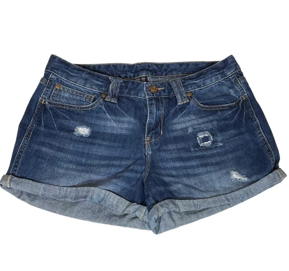 Gap Women’s Size 10 Factory Distressed Roll Hem Denim Shorts Dark Wash Mid Rise